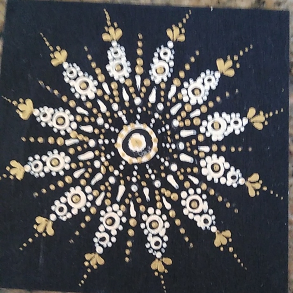 Hand Painted Mandala 4"x4" wood square